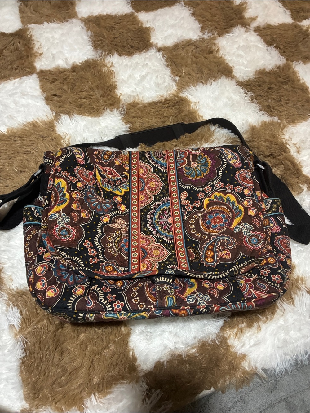 Vera Bradley Multicolor Paisley Quilted Crossbody Bag in Black and Brown